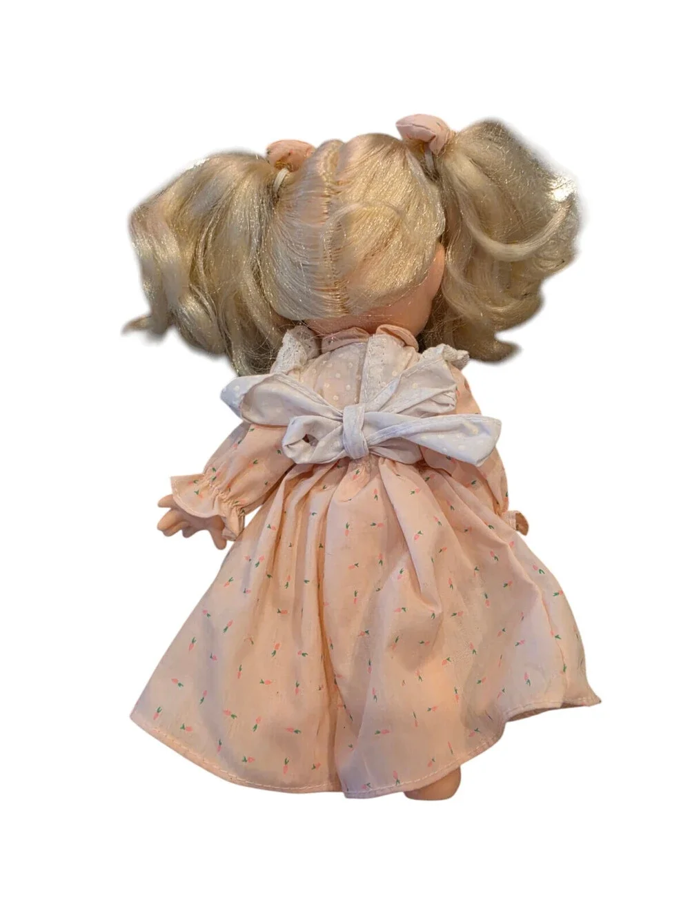 Vintage 1980s Precious Moments Rubber Baby Doll w/ Yellow Dress Blonde